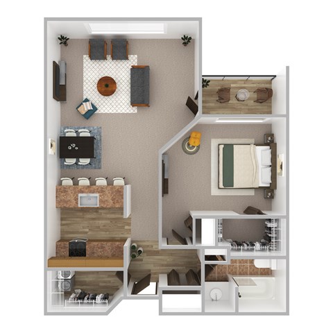 Floor plan for 1 bed, 1 bath, 832 sqft